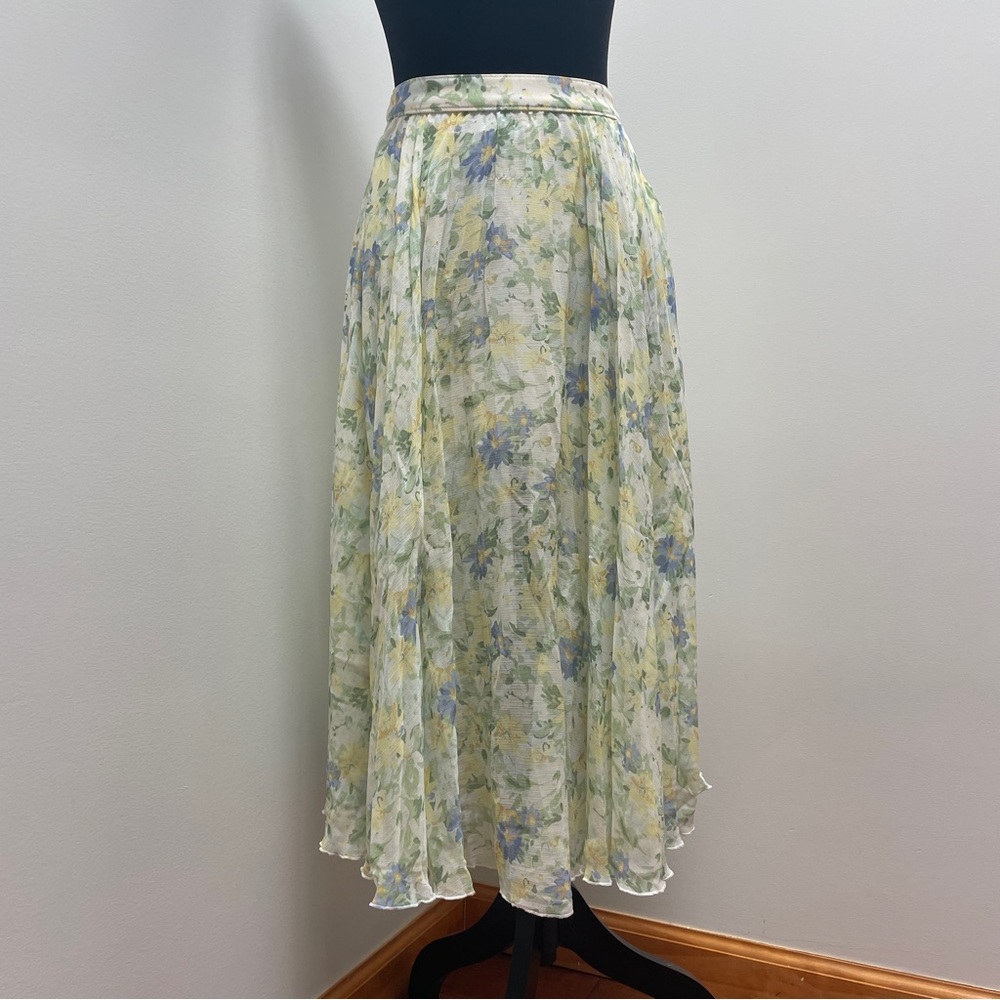 Abercrombie and Fitch - Blue Yellow Green Midi Skirt Summer Floral Size XS